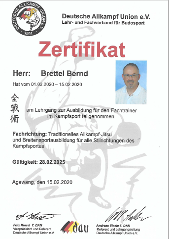 DAU-Zertifikat Fachtrainer im Kampfsport Brettel Bernd